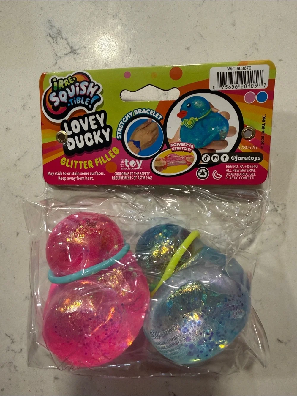 Brand New 2026 Ja-Ru Irre-Squish-Tible Lovey Ducky 2-Pack - Blue & Pink